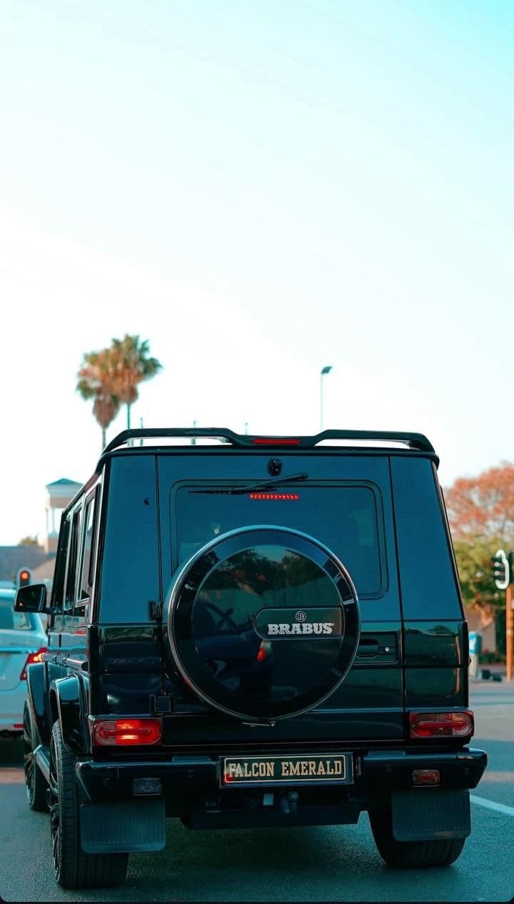 Branded black tour vehicle photographed from the rear